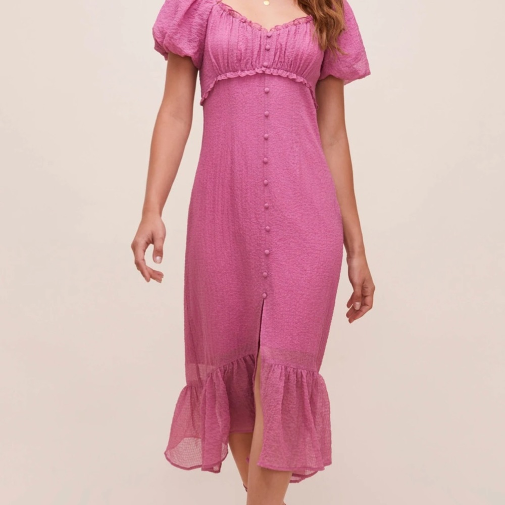 Astr The Label Roco Puff Sleeve Midi Dress In Orchid View 2